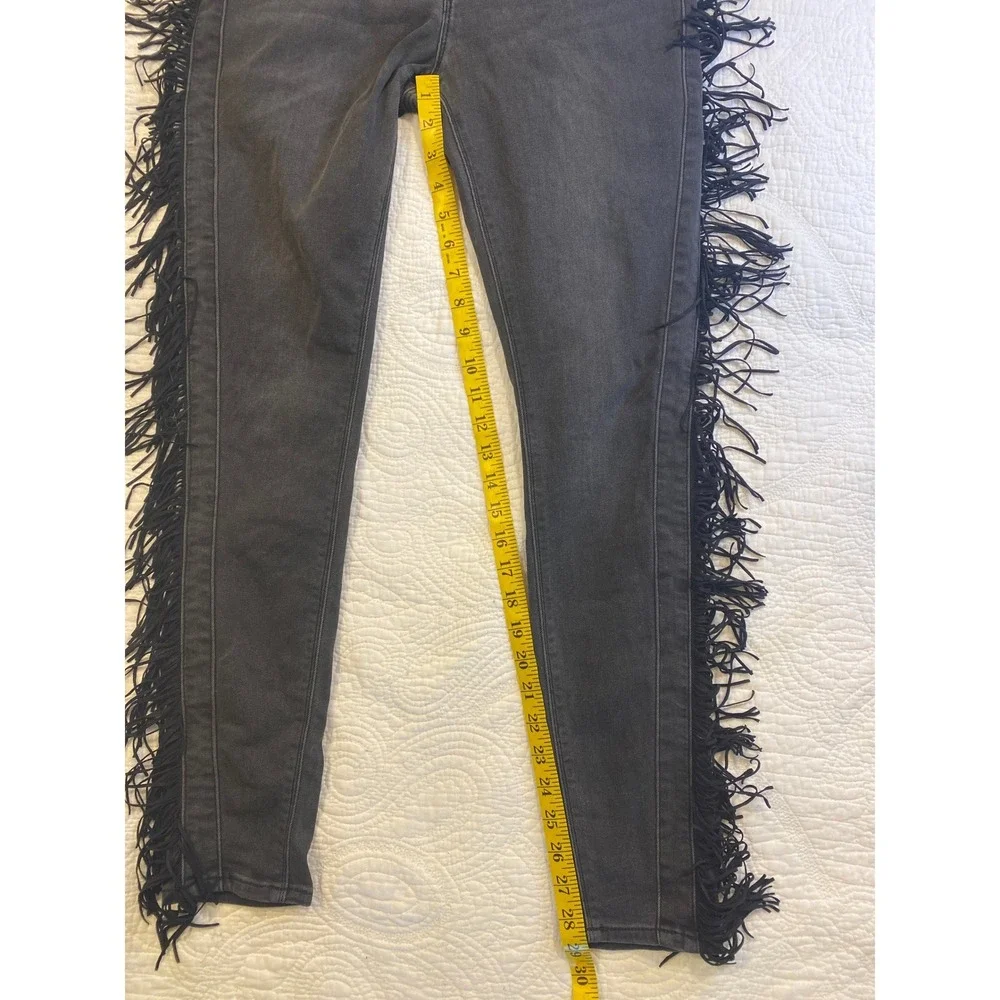 Express Jeans Womens 6R Black Fringe Side Seam Mid Rise Legging Skinny Denim - Picture 6 of 8